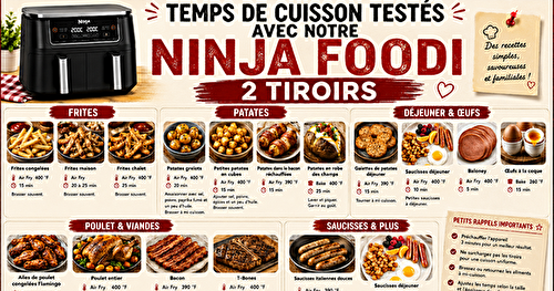MES TEMPS DE CUISSON TESTÉS AVEC  NINJA  2 TIROIRS