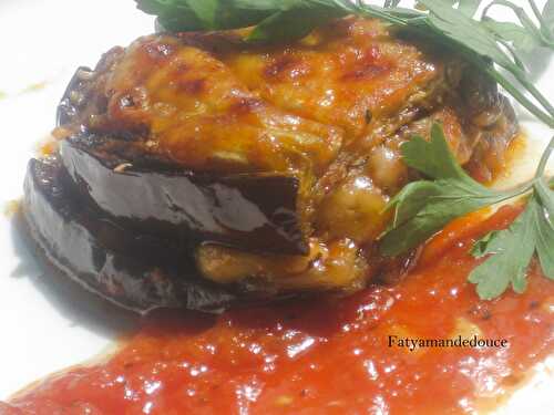 Mille feuille d'aubergine,viande hachée et mozzarella - Les recettes de Faty