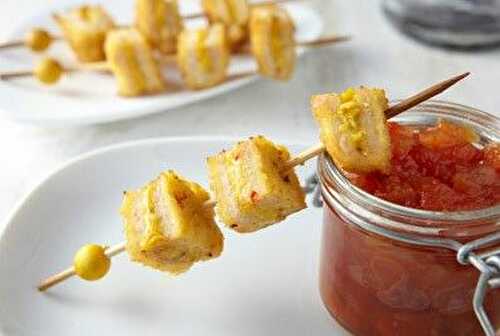 Brochette d’Escalope au Curry et chutney minute de tomates