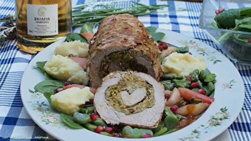 Noix de Veau roulé, pistaches et Sauge, au Ratafia de Champagne Julien Chopin.