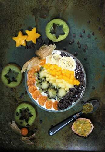 Petit Déj. de l'Alsacienne ... Bibelekäse, Fruits Exotiques et Pépites.