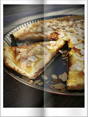 Tarte aux Poires, sur Chocolat Noir Croquant et Amandes