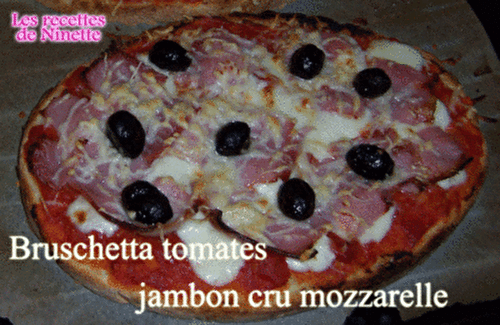 Bruschetta tomate, jambon cru, mozzarelle