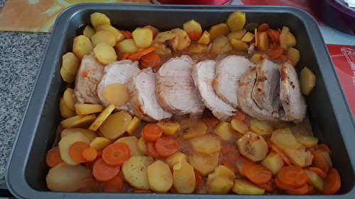 Rôti de Porc sur lit de Carottes et Pommes de terre