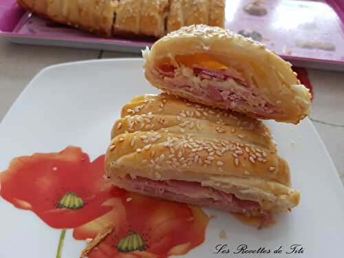 Tresse feuilletée jambon fromage au sésame