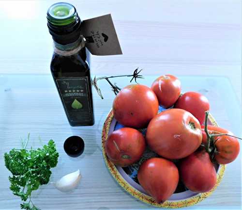 "Gratin" de tomates , riz et chair à saucisses à l'huile d'olive Zayti "Les trésors du Maroc"