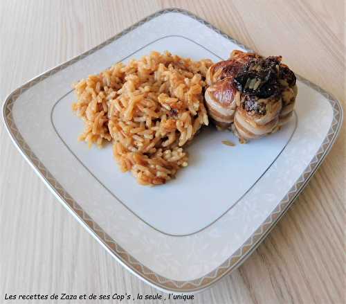 Paupiettes de lapin au pruneau et riz au vin et échalotes