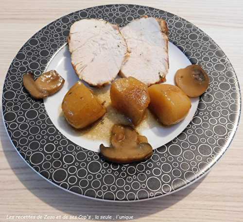 Rôti de dinde , pommes de terre et champignons au Cookeo