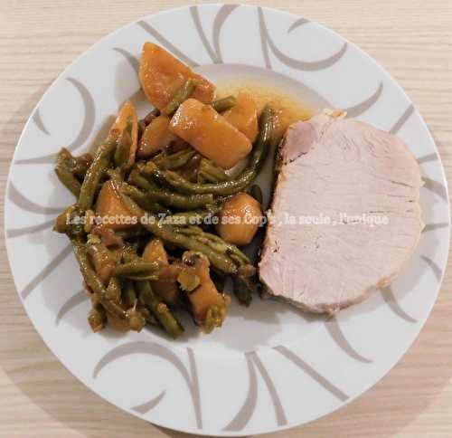 Rôti de porc , pommes de terre et haricots verts au Cookeo
