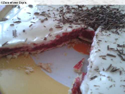 Tarte chocolat blanc framboises.