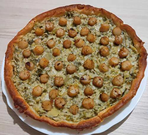 Tarte à la fondue de poireaux et noix de St Jacques