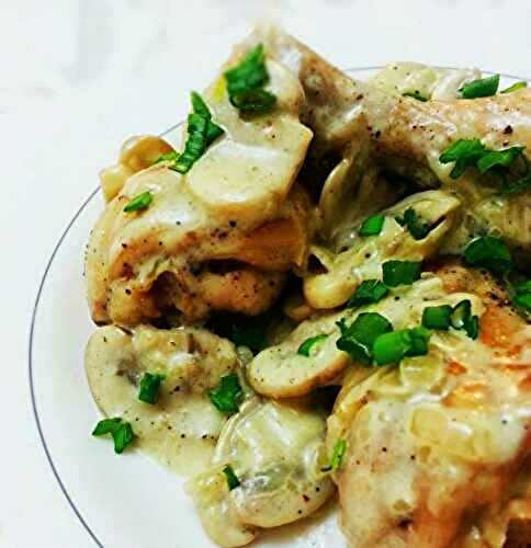 Cuisses de poulet sauce champignons et moutarde - Cuisine Facile