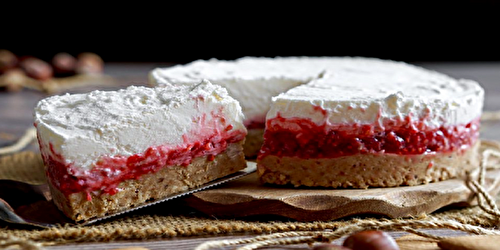 Gâteau froid à la ricotta chocolat blanc et framboises