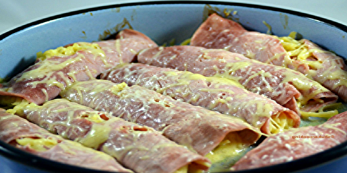 Rouleaux de jambon garnis de spaghettis et de fromage !