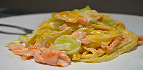 Recette de Tagliatelles aux Poireaux et au Saumon facile