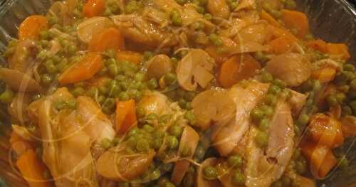 Frango Estufado com Cenouras, Ervilha e Cogumelos / Poulet Etuvée avec Carottes, Petits Pois et Champignons