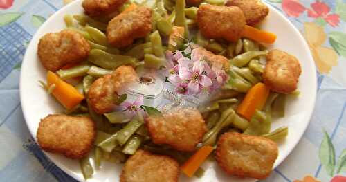 Haricots Plats et Carottes à la Vapeur Accompagner de Nuggets  / Feijao Verde e Cenoura Cozidos a Vapor e Acompanhados de nuggets