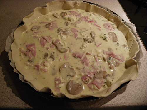 Quiche jambon,champignons, et chevre frais