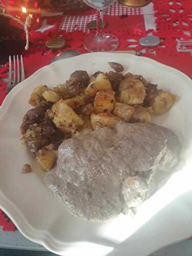 Rôti de veau sauce champignon et poêlée de légumes