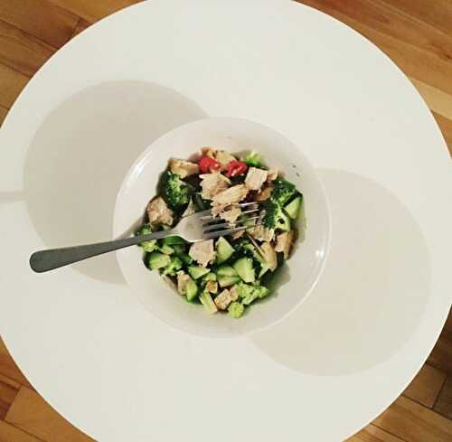 RECETTE-Salade de poulet, brocoli, poivron vert, poivron jalapeño, concombre et persil frisé | Les Zackardises