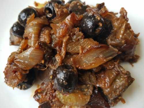 Salade cuite d’aubergine oignons et olives noires ! (Avec cookeo ou sans)