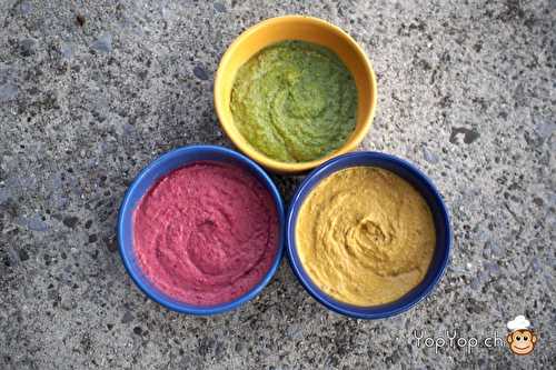 Recette du houmous rose, vert, et jaune