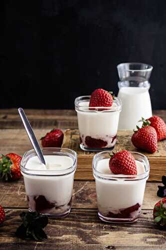 Yaourts au lait concentré sur un lit de confiture