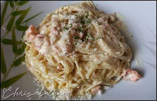 Spaghettis carbonara au saumon