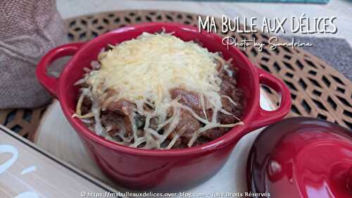 Cocotte Gratinée de riz et viande hachée à la crème de champignons