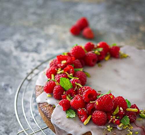 Notre gâteau pistaches et framboises