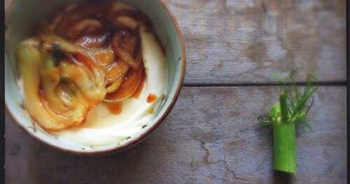 Pétales de fenouil caramélisés sur lit de mascarpone