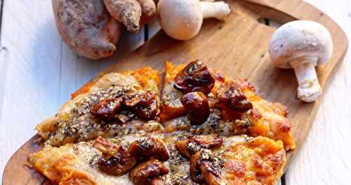 Pita/pizza à la patate douce et aux champignons