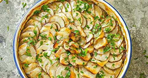 Gratin de pommes de terre, champignons et topinambours