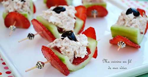 Barquettes de concombre aux fraises et rillettes de thon