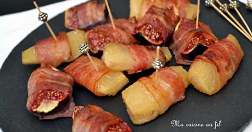 Bouchées au lard de poires et figues caramélisées au miel