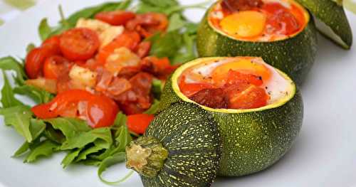 Courgettes rondes farcies aux oeufs, tomates, poivrons et chorizo 