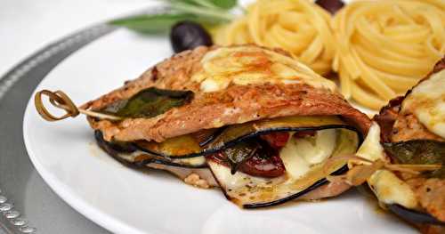 Escalopes de veau farcies aux aubergines, mozzarella, tomates séchées et sauge