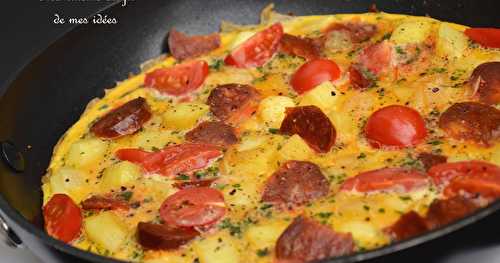 Omelette aux pommes de terre, tomates cerise et chorizo