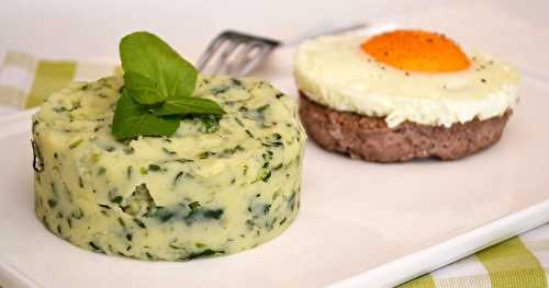 Purée au cresson et steak haché avec son "oeuf à cheval"