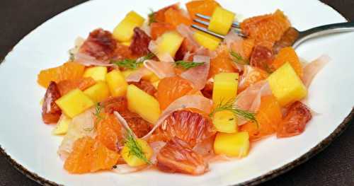 Salade de clémentines, oranges sanguines, mangue et fenouil mariné