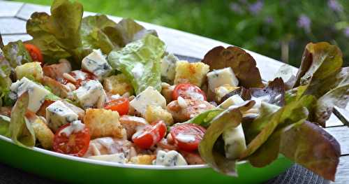 Salade "feuilles de chêne" rouge (du jardin) au poulet et gorgonzola...
