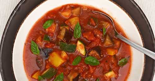 Soupe de ratatouille (aubergine, poivron, courgette)