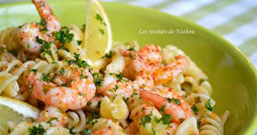 Spirelli aux scampis marinés au citron, à l'ail et piment d'Espelette