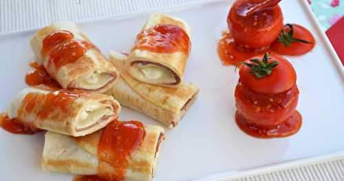 Wraps au fromage de chèvre, jambon fumé Ganda et confiture de tomates 