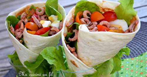 Wraps aux tomates et crevettes grises, sauce cocktail-balsamique...