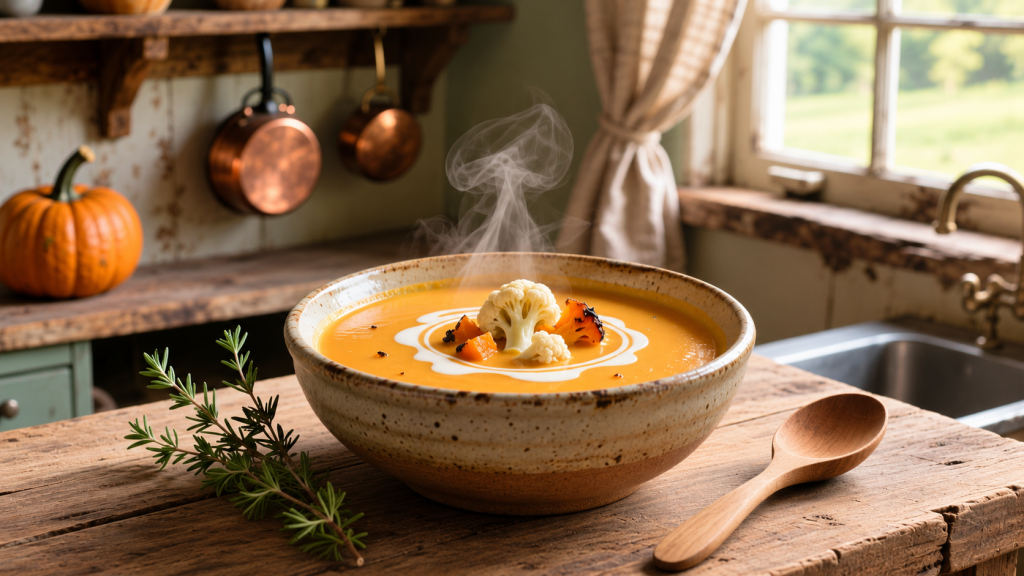➤Velouté de courge musquée, chou-fleur et pomme de terre : une soupe anti-gaspi toute douce !🥣