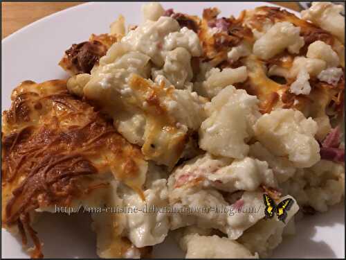 Gratin de chou fleur aux knackis bacon au cook expert