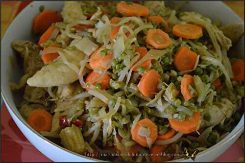 Pâtes chinoises au poulet et petits légumes