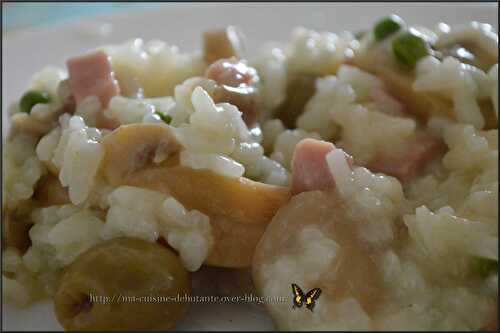 Risotto jambon petits pois et champignons