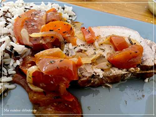 Rôti de porc aux tomates avec cookeasy et son riz 3 couleurs au cookeo